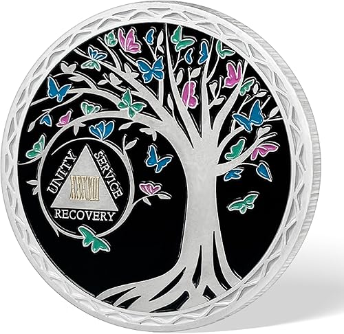 Miniatura 121 de Moneda de sobriedad de 2 años, árbol de la vida, medallón AA, Alcohólicos Anónimos, Ficha de aniversario, regalos de sobriedad para mujeres y 02 Años
