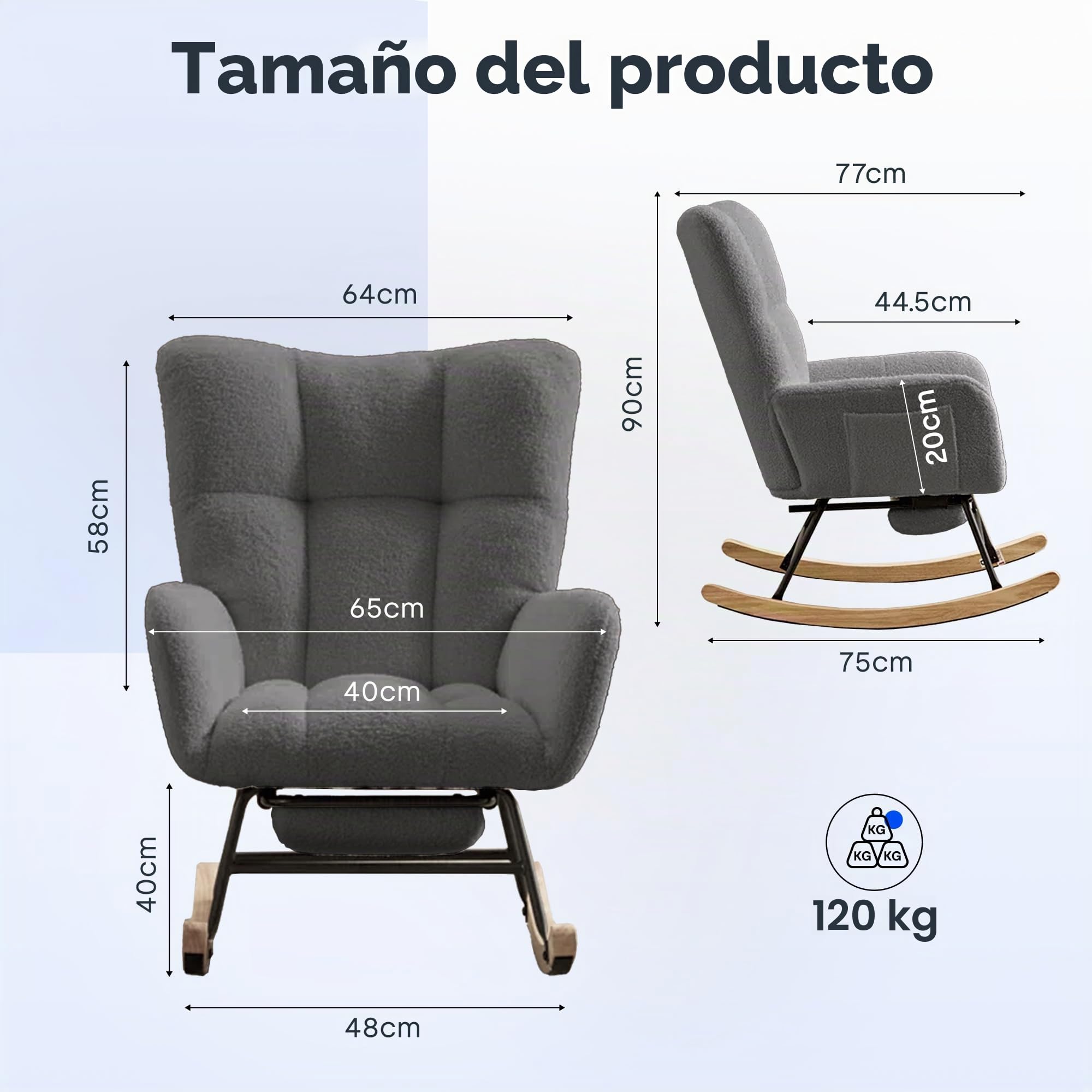FLEXISPOT Silla Mecedora con Respaldo Alto y Reposapiés – Sillón Balancín Moderno con Patas de Madera, Sillón Acolchado para Salón y Dormitorio, Soporta hasta 120 kg, Gris