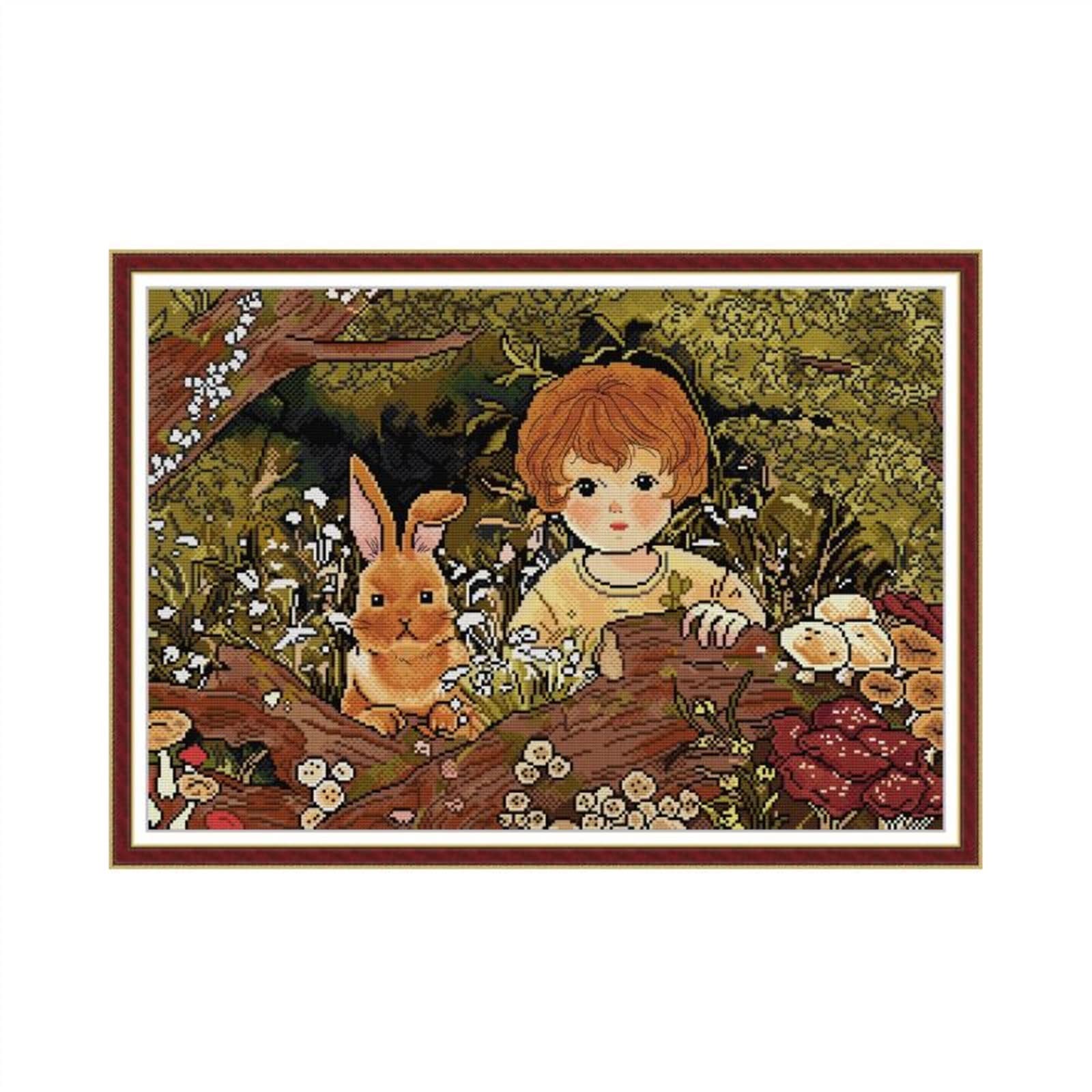 Kit point de croix petit garçon lapin broderie couture main 11ct
