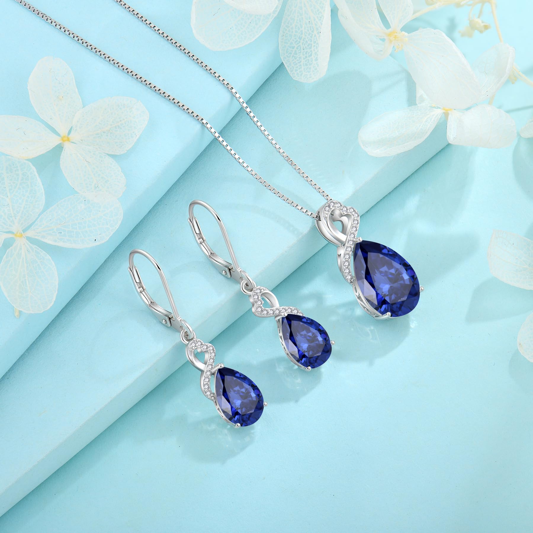 FJ Pendientes Colgantes Lágrima Plata de Ley 925 Pendientes Piedra de Nacimiento Joyas para Mujer