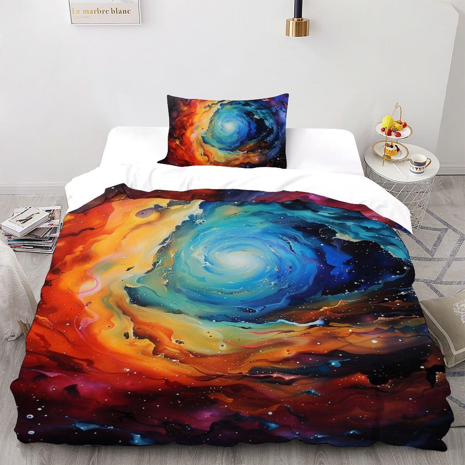 Housse de couette espace 135x200 lit simple microfibre imprimé 3D adulte