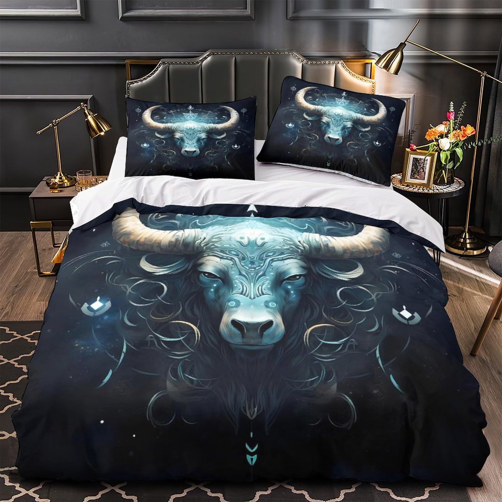 MMDASBVPE BullSymbol Duvet Cover 3D Design Printed Machine Washable 3 Pieces Bedding Set Zipper MythicalArtStyle Quilt Cover Hotel Quality Durable for Adults Kids Women Teens Youth King（220x240cm）