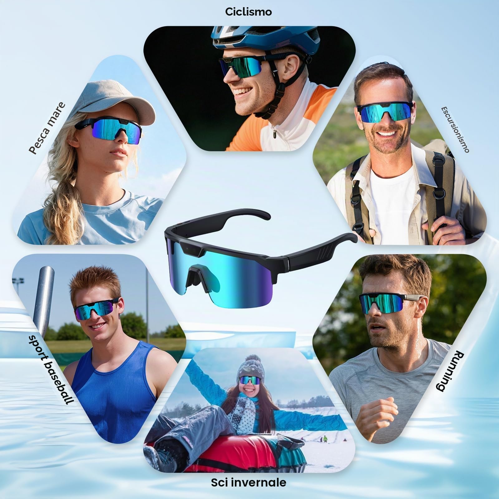 GenXenon Occhiali Intelligenti IA Con Camera, Occhiali-Camera 8 MP Con Registrazione Video, Occhiali Smart Con Altoparlanti Open-Ear, Occhiali Da Sole Con Fotocamera Per Ciclismo, MTB E Trekking
