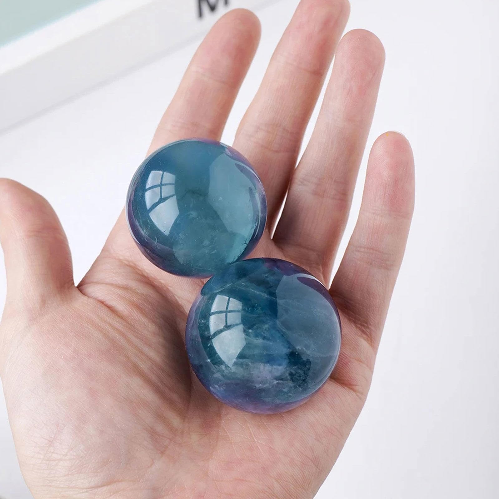 Amazon.com: NIBHZ 藍色螢石水晶球寶石球狀水晶飾品,適用於靈氣平衡