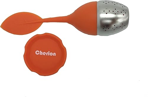 Miniatura 9 de Cherion Juego de 2 bolas infusoras de té  Infusor de té suelto con bandeja de goteo  Lindo mango de hoja de silicona como tapa con bola de acero