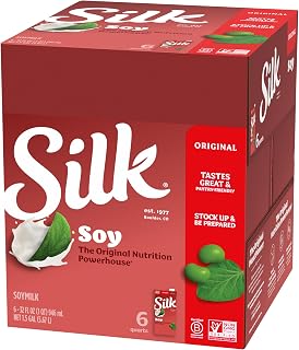 Silk Original Shelf-Stable Soy Milk, 32oz Pack of 6 - Dairy-Free Vegan Non-GMO 8g Protein Plant-Based Alternative