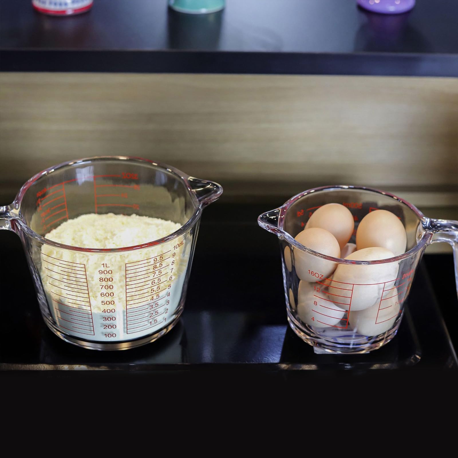 de 3 tazas medidoras de vidrio, agarre antideslizante | Escala precisa y construcción a prueba de calor para uso a altas temperaturas y marcado claro para hornear cocinar
