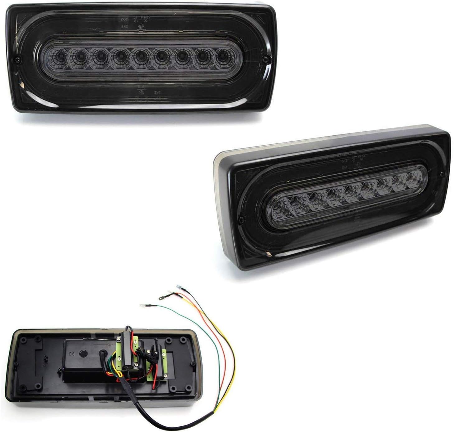 iJDMTOY Smoked Lens Dynamic Sequential Blink Laser Style Full LED Turn Signal Light Tail Lamps Compatible With 1999-18 Mercedes W463 G-Class G500 G550 G55 G63 AMG (2019 G Design)