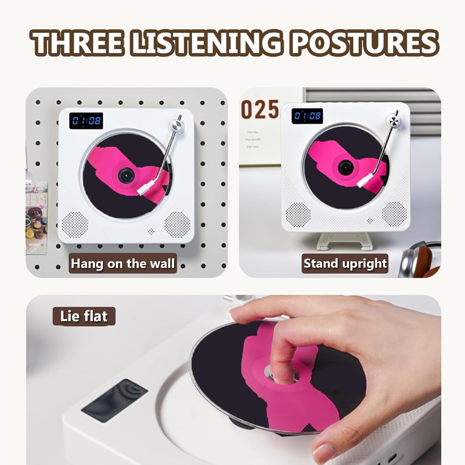 Ścienny odtwarzacz CD, przenośny odtwarzacz CD z Bluetooth 5.0, obsługuje płyty CD/CD-R/CD-RWMP3/WMA, z pilotem zdalnego sterowania, może być transkrypowany na dysk USB, do galerii domu i biura