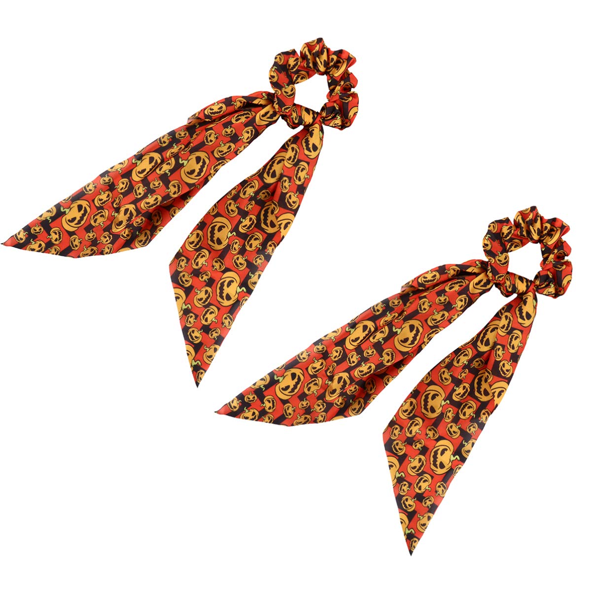 2PCS Hair Ribbon Scrunchies, Halloween Pumpkin Hair for Women Girls Elastic Satin Ties with Pumpkin Pattern for Festive Hairstyles