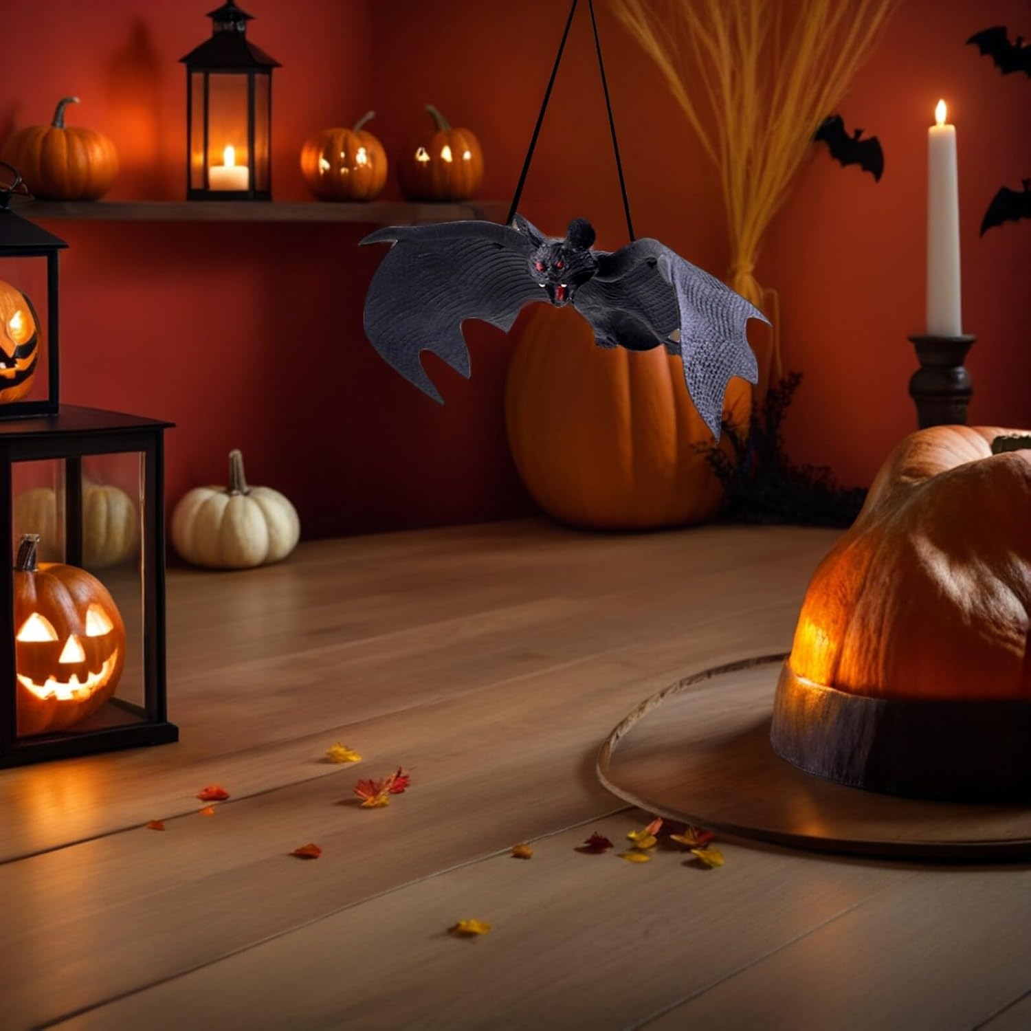 Operitacx 8pcs Halloween Decorations Fake Bat Hanging Ornaments Simulation Flying Bat Plastic Party Supply Halloween Pendant for Indoor Outdoor Party Scene Layout
