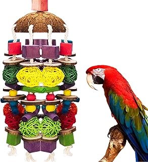 MQUPIN Parrot Chew Toy for Birds, 22 Inch Large Natural Wooden Parrot Toy, Bird Chew Toy, Bite Toy for Large Parrots, African Grey Parrots