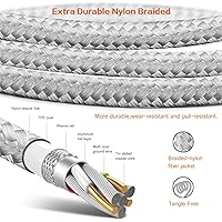 Vista 3 de Paquete de 2 cables de carga USB 3DS2DS de 5 pies cable de carga de alimentación trenzado de nailon compatible con Nintendo New 3DS XLNew 3DS3DS