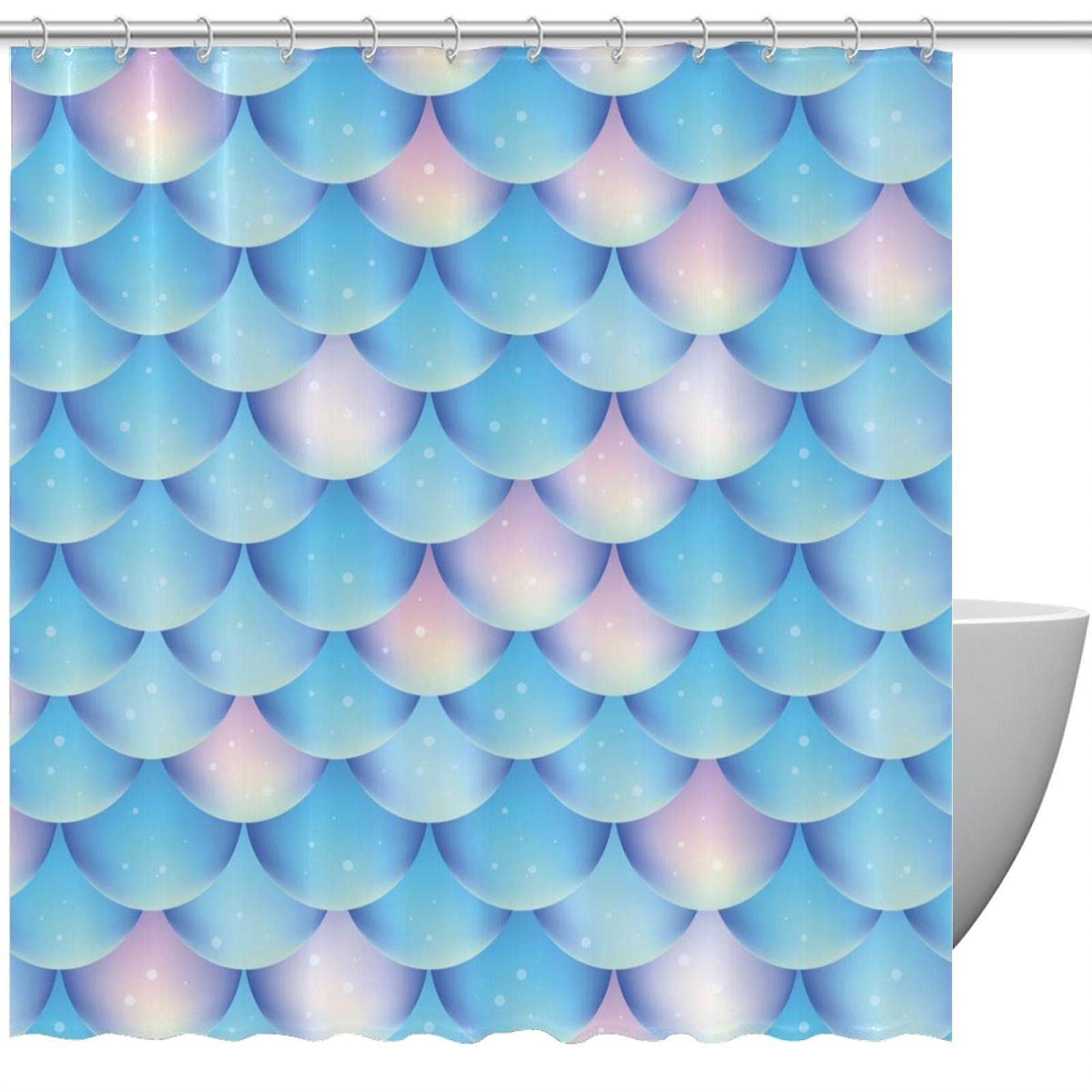 Rideau de douche écailles de sirène bleu brillant pour décoration salle de bain 183x183 cm