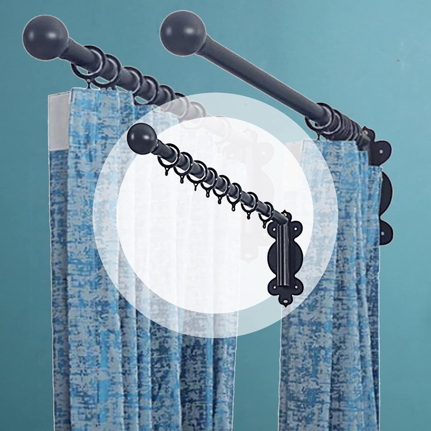 Heavy Duty Black Swing Arm Curtain Rods, Swing Arm Curtain