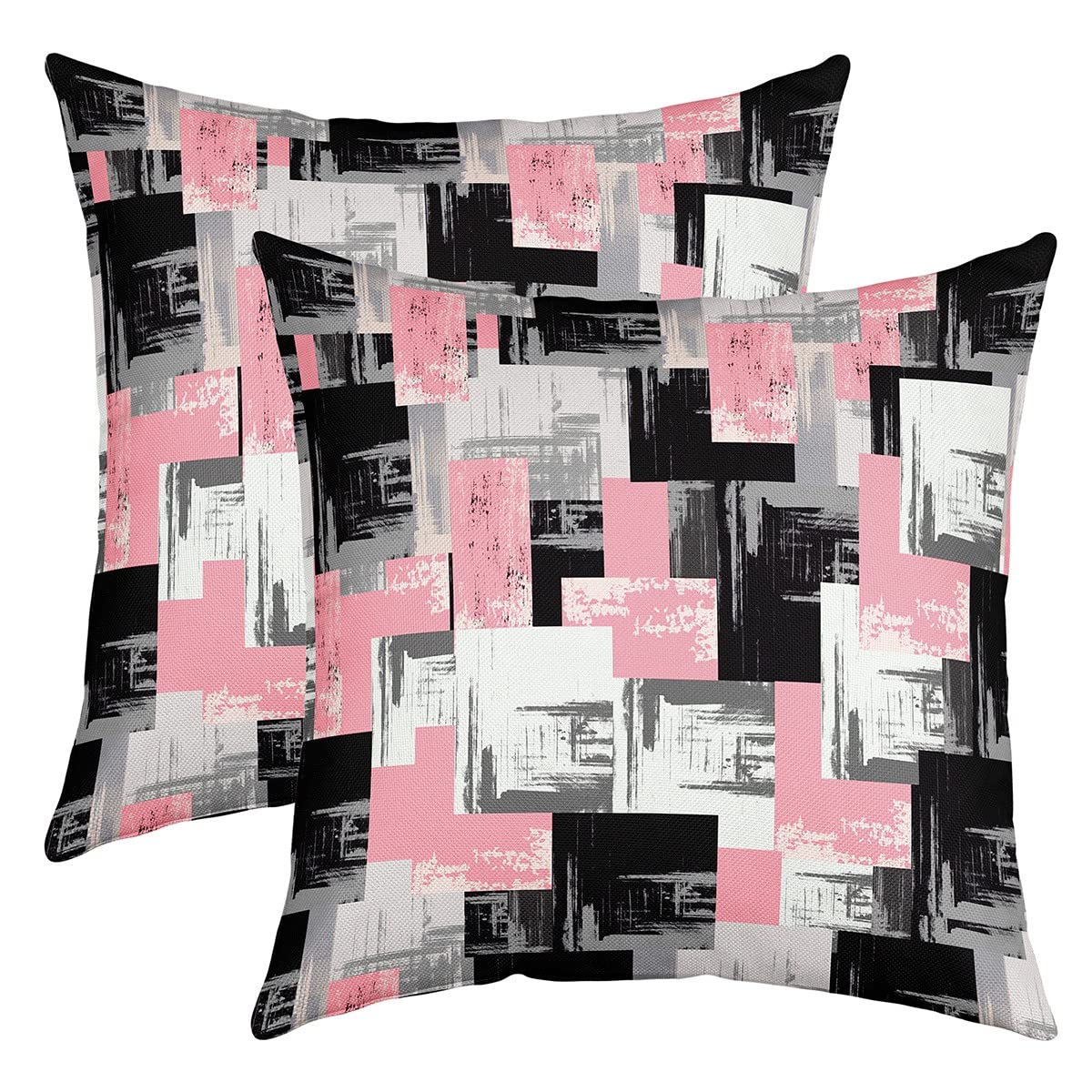 Loussiesd Reversible Throw Pillow Covers Kids Pink Grey Black Buffalo Check Pillow Covers Home Decor for Geometric Square Cushion Covers Set of 2 Modern Abstract Art 20x20 Inch