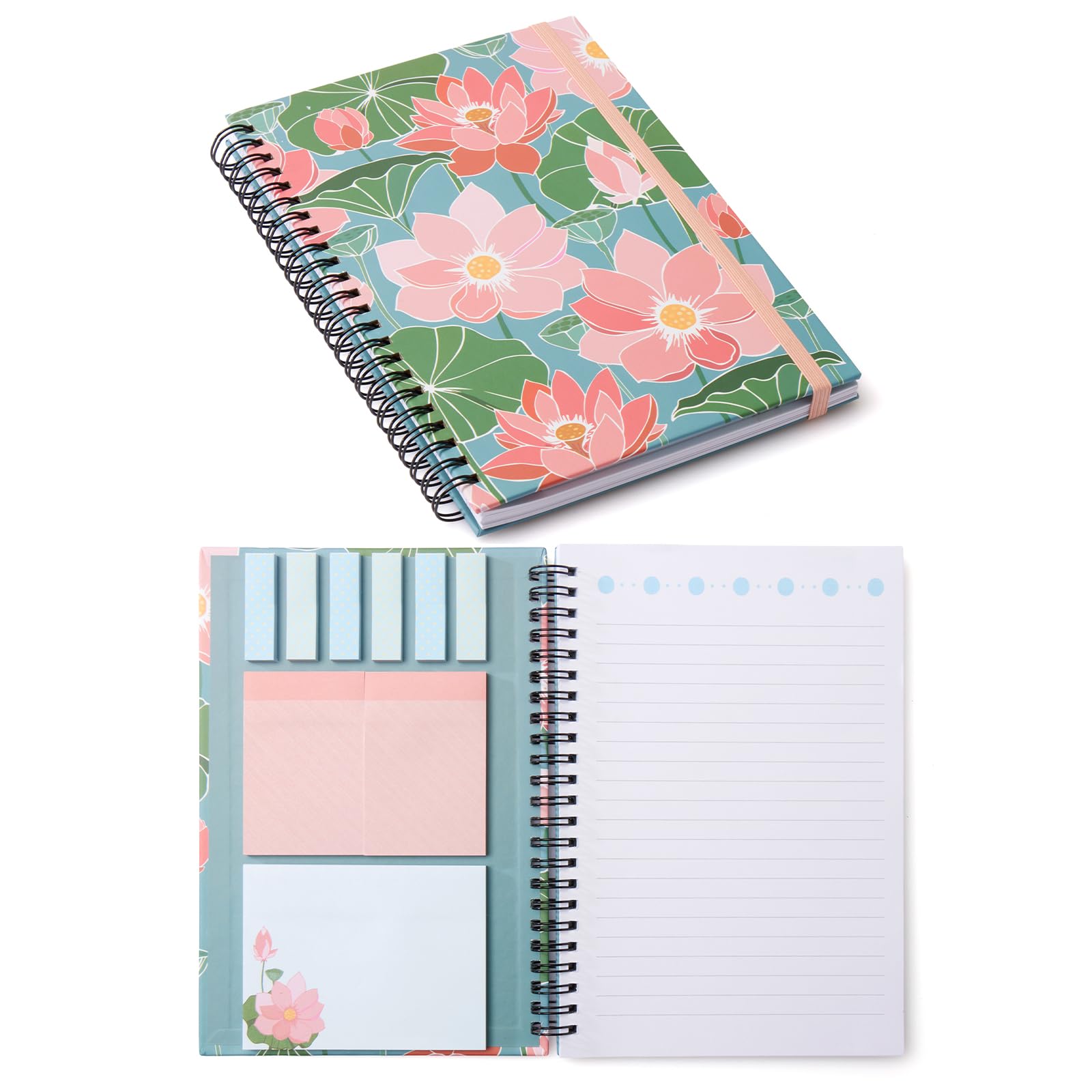 A5 Sticky Notebook,9 Pads of Decorated Sticky Notes and a Handy Notebook,Self-Stick Note Pads Teacher Appreciation Gift Writing Memo Pads School Office Supplies and Daily Life Organization (A5-Lotus)
