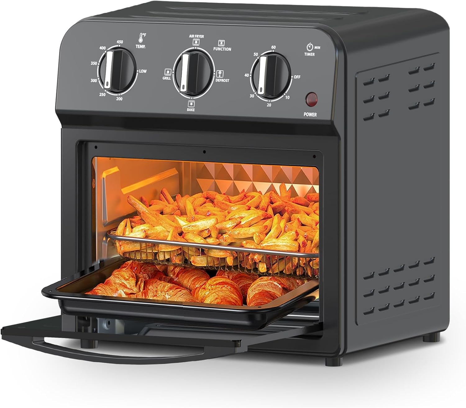 PlumChef 13 Quart 4 Slices Air Fryer Convection Toaster Oven, 1500W, Multifunction Oven for Roast, Bake, Grill, Broil, Toast,Black PlumChef 13 Quart 4 Slices Air Fryer Convection Toaster Oven, 1500W, Multifunction Oven for Roast, Bake, Grill, Broil, Toast,Black