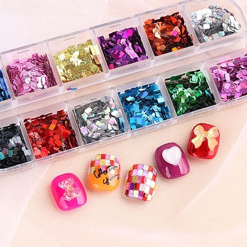 Jmeowio 12 Colors Square Nail Glitter Sequins 3D Holographic French Tip Nail Art Charms Paillettes Sparkle Nail Art Decoration For Women Girls thumb #6