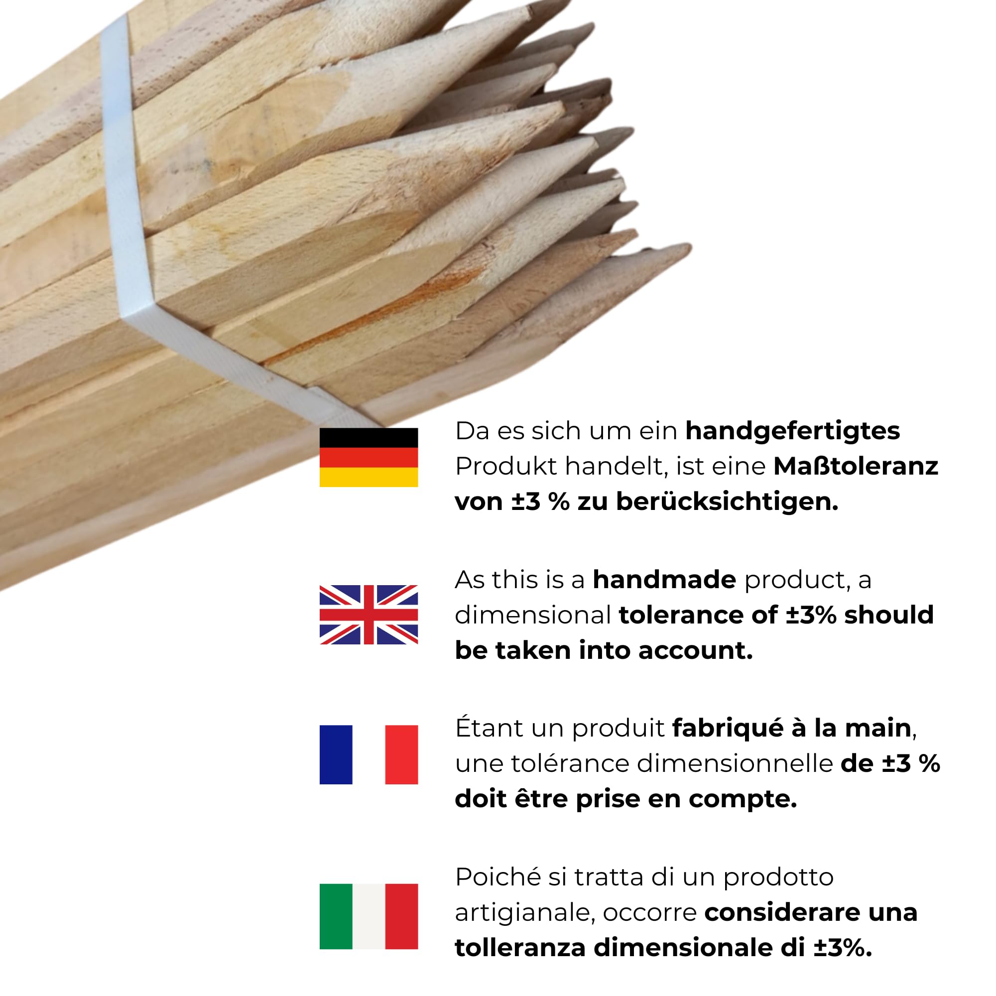 25 Piquets en Bois Hêtre 25x25 mm – Longueur 40 cm – Pointe Orange Vernie – Piquets de Bornage Géodésiques pour Marquage Terrain – Piquets de Jardin Robustes Tuteurs Clôture
