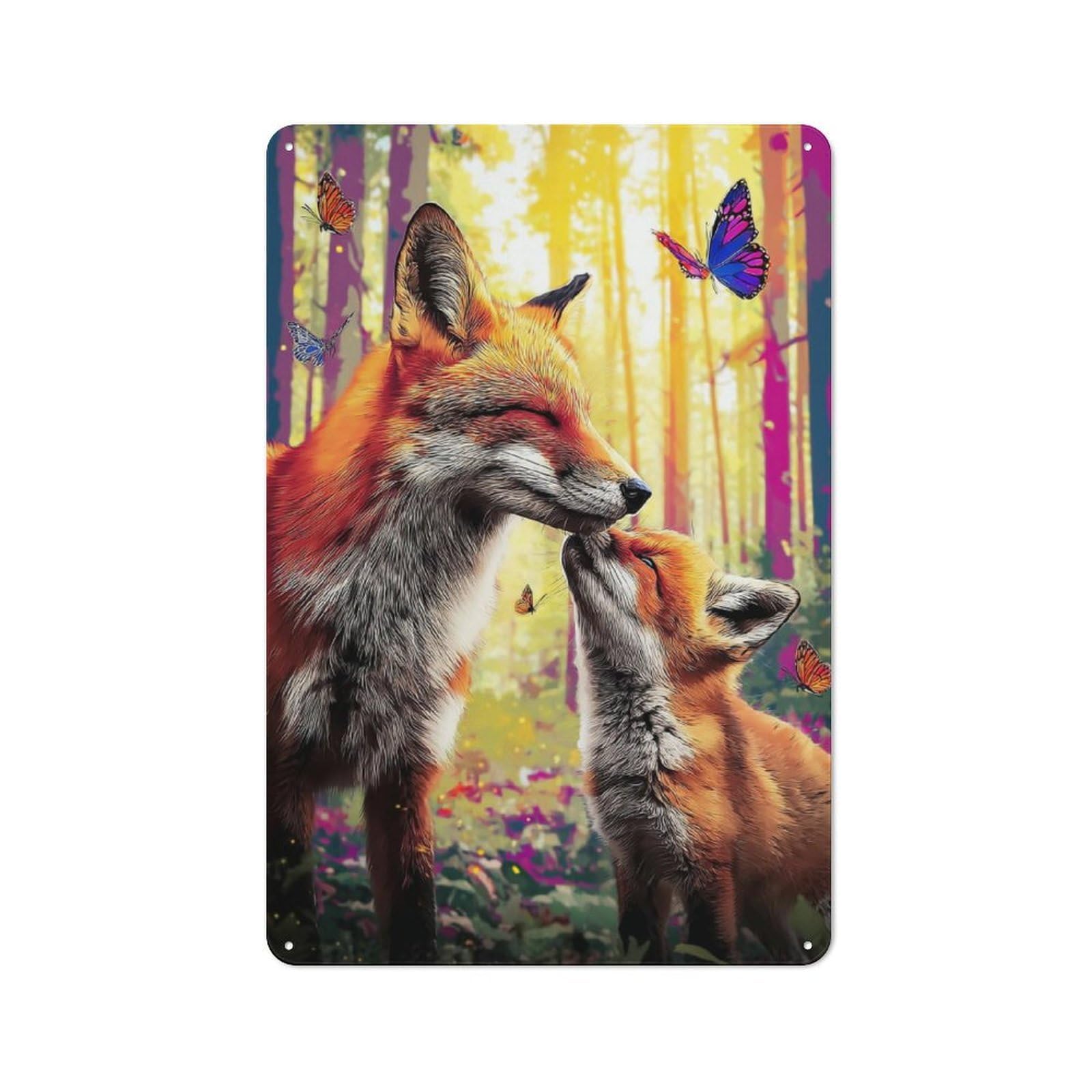 Junmoney Foxes In A Magical Forest Understated Decorative Metal Sign 30X20cm Featuring Study Room Decor For Workspace, Cafe, Shop Or Desk Area
