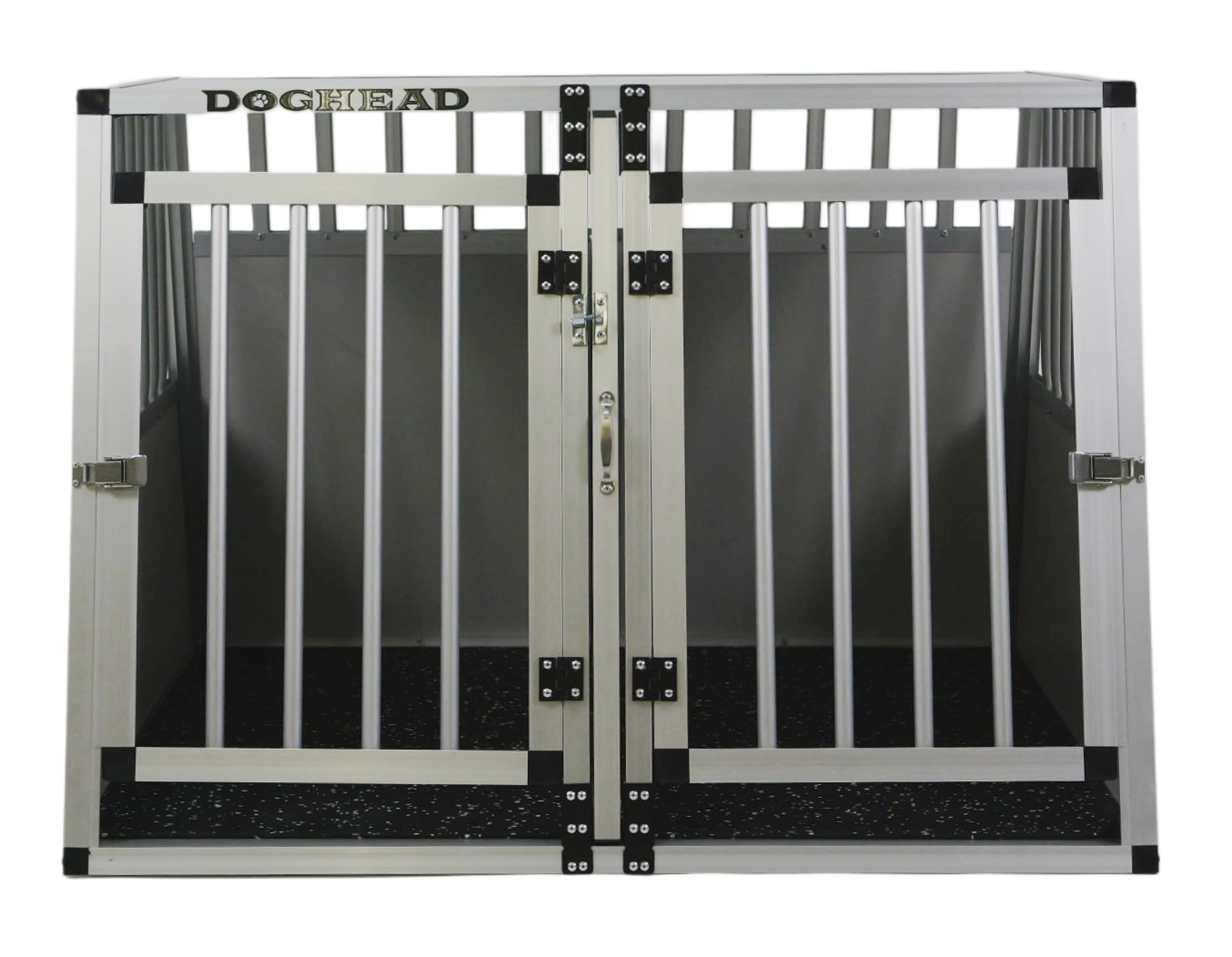 DOGHEAD Hundetransportbox Comfort, Double 97x85x69 cm DG, Schwarz, Aluminium, Beidseitig Abgeschrägt 75°, Trennwand mit Griff, Keine Kombibox