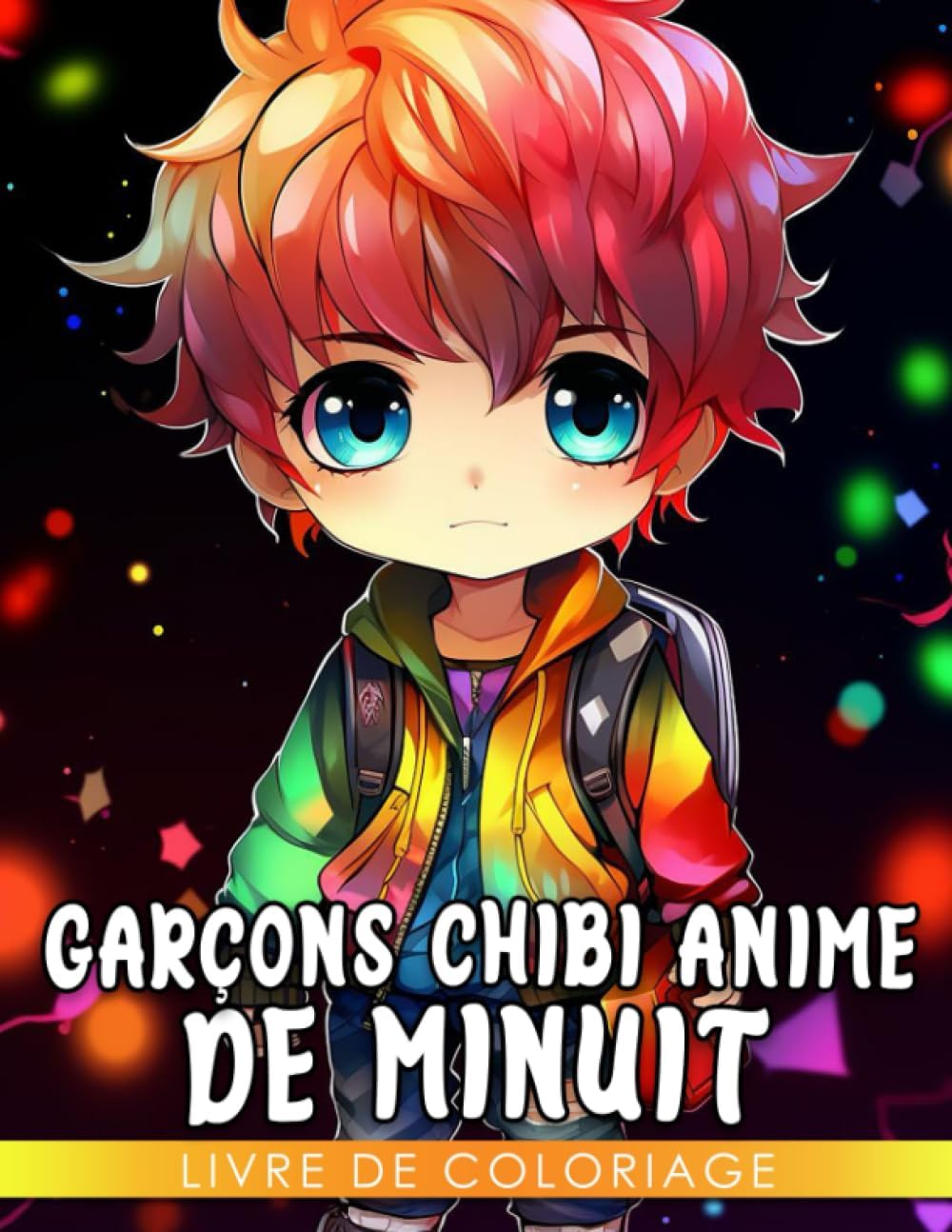 Independently published Livre de coloriage de garçons Chibi Anime de minuit: Pages de coloriage mignonnes sur fond noir avec de