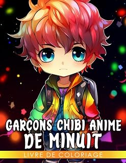 Independently published Livre de coloriage de garçons Chibi Anime de minuit: Pages de coloriage mignonnes sur fond noir avec de
