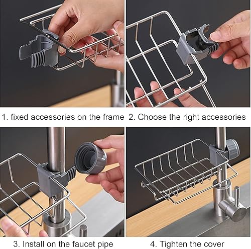 Miniatura 7 de Organizador de fregadero de cocina, estante de almacenamiento de grifo de acero inoxidable para accesorios de cocina, fregadores, jabón, baño