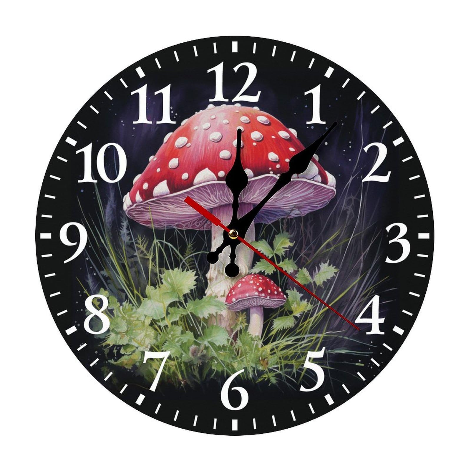 NTVOWPZO 10 Inch Wall Clock Mushrooms in The Grass Battery Operated Wall Clocks Silent Non-Ticking Round Wall Clock for Living Room Kitchen Home Office Wall Decorative Clock