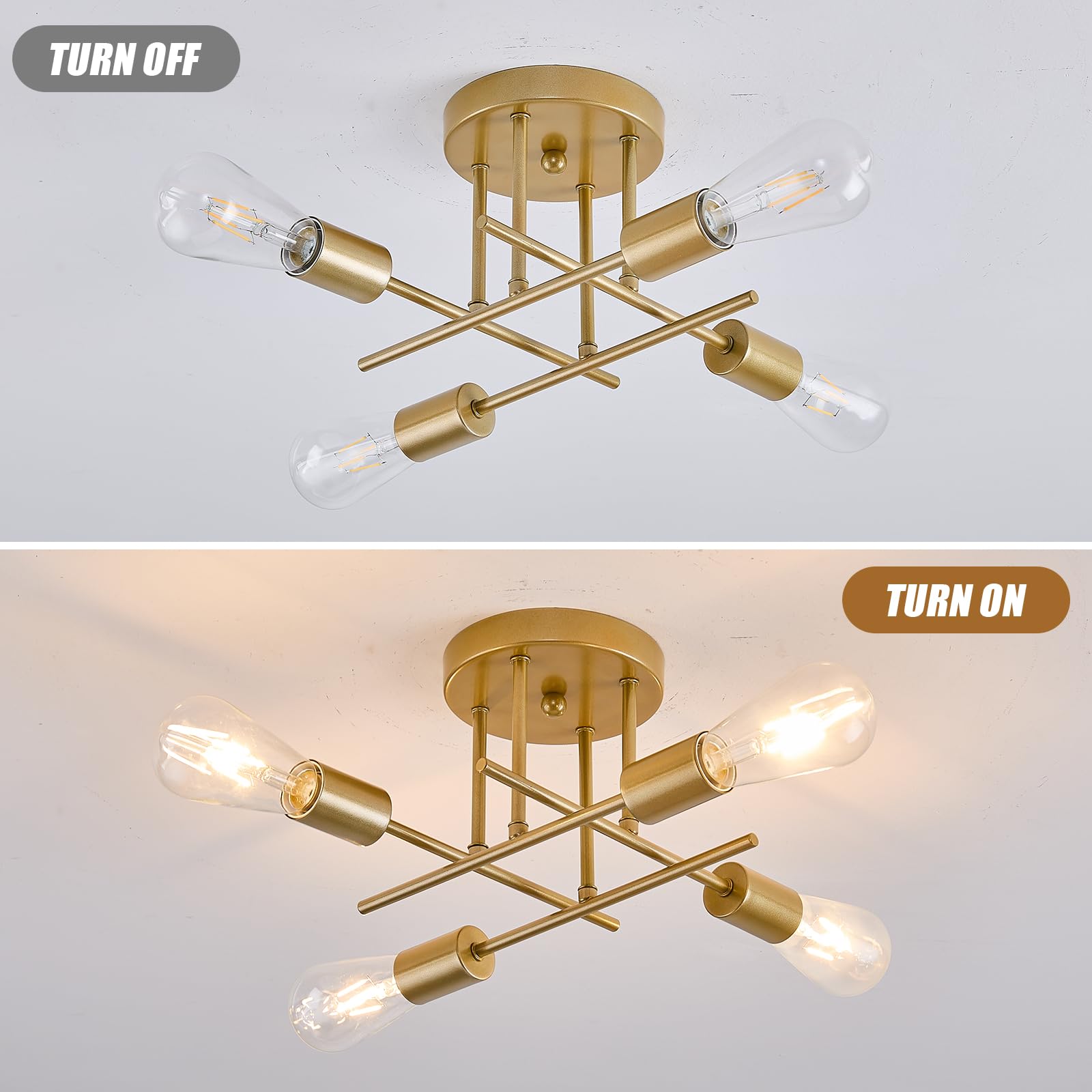 Dellemade Ceiling Light, 4 Lights Chandelier Ceiling Light for Living Room,Bedroom,Kitchen (Golden) - Image 2