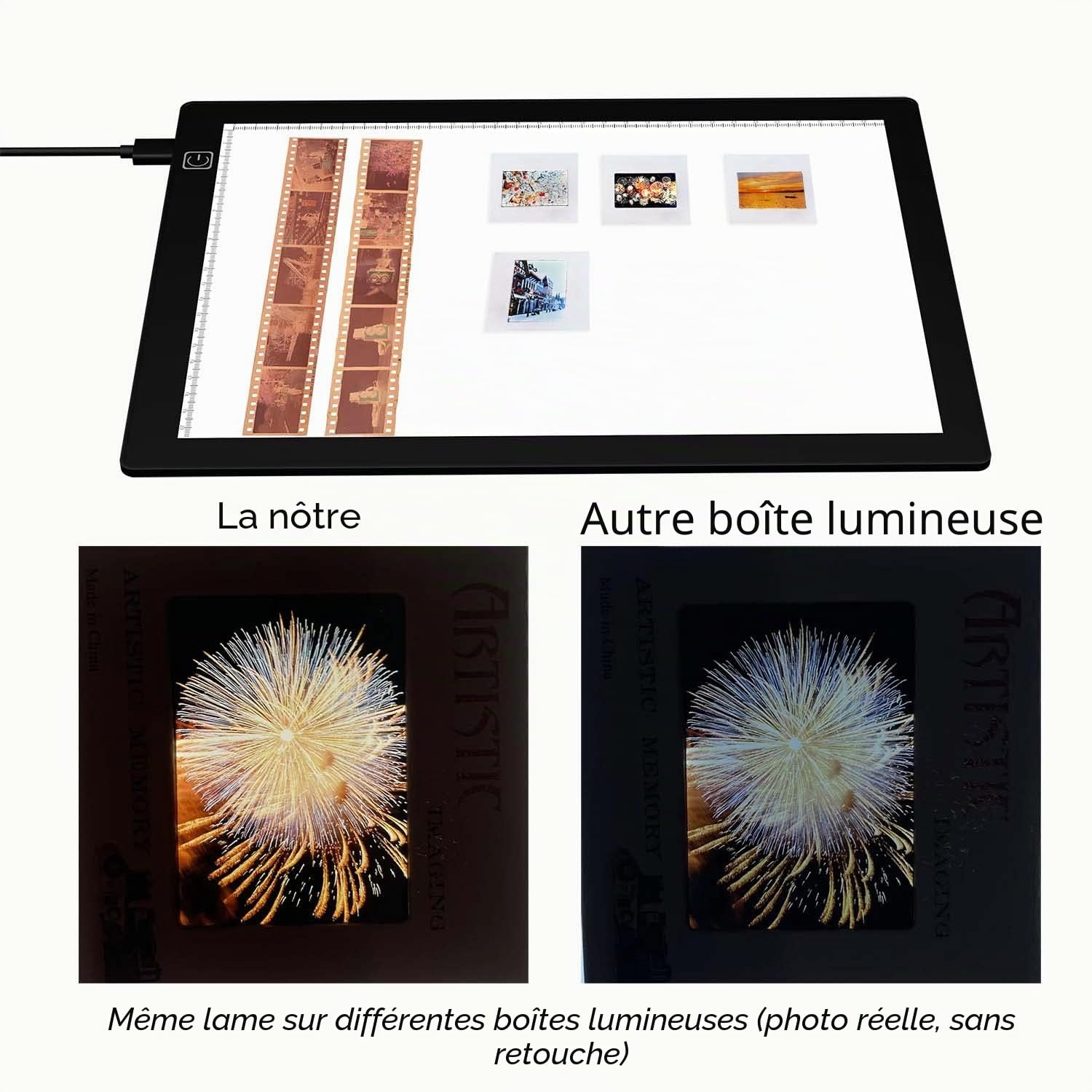 Panneau Lumineux LED 5600K 30,4 x 21 cm Scanner Diapositives et Négatifs Photo à Plat Ultra-Mince Luminosité réglable