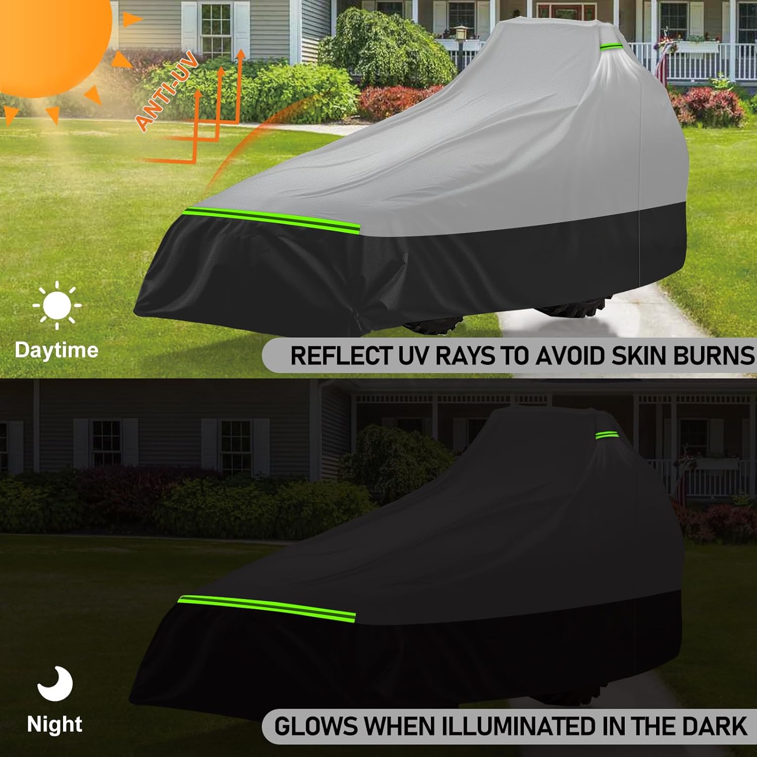 Compact Tractor Cover, Compatible with John Deere, Kubota, Mahindra with Front Loaders and Backhoes, Heavy Duty 500D PVC with Air Vents & Reflective Strips, Gray