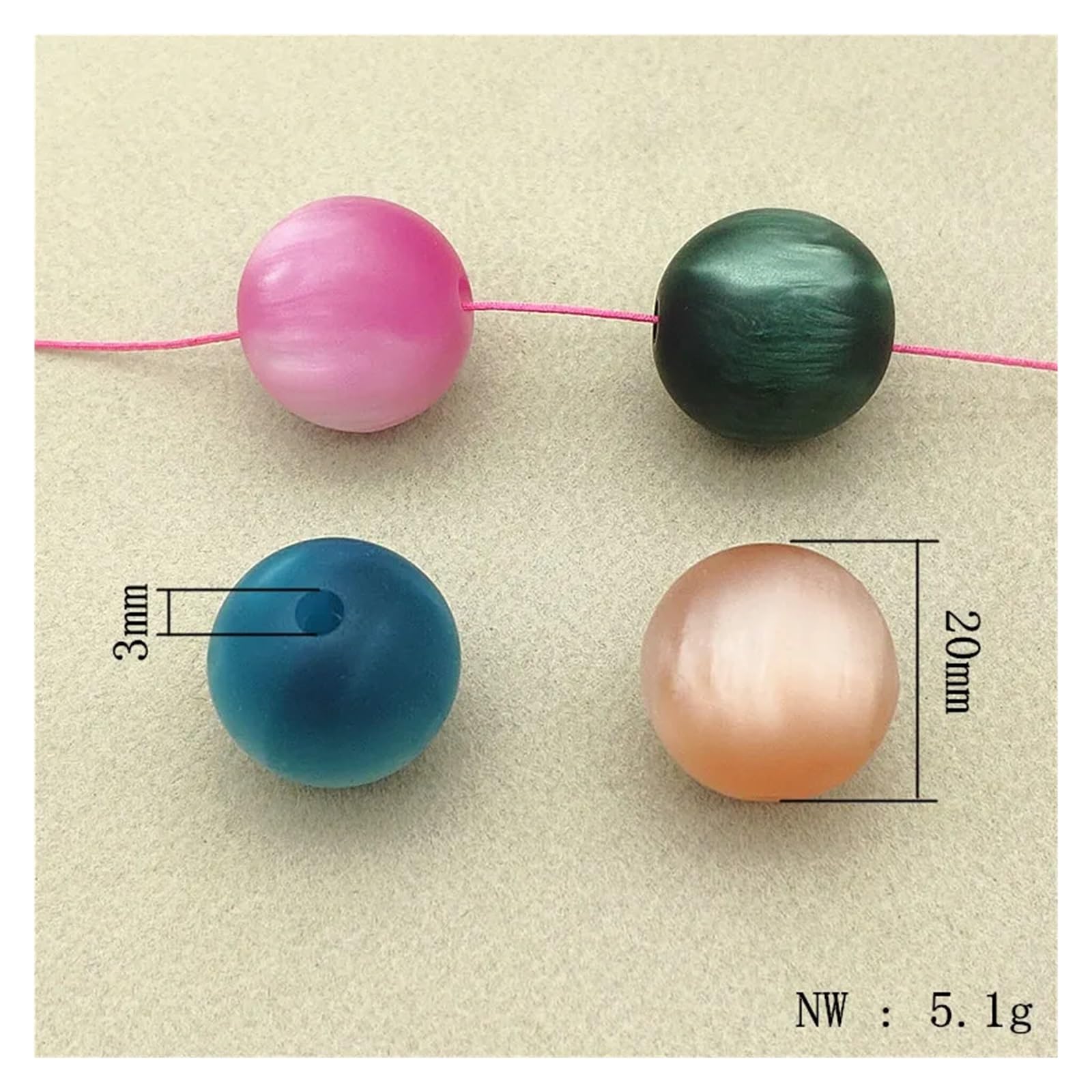 Perles Rondes en résine Mate, 20mm, 100 pièces, for Bracelet/Collier/Boucles d'oreilles Faits à la Main, pièces de Bricolage, résultats de Bijoux