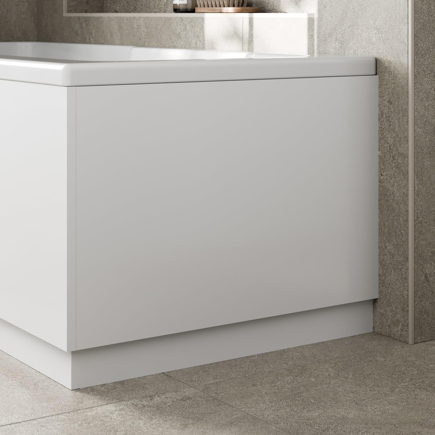 Baystone Modern 750mm End MDF Bath Panel 18mm Wooden Panels for Bathroom Baths Soaking Tubs, Adjustable Plinth, Easy to Cut, White Gloss