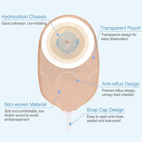 Miniatura 7 de 30 bolsas de urrostomía Urostomía, bolsa de urrostomía drenable de una pieza con tarjeta de medida para colostomía, ileostomía, cuidado del estoma,