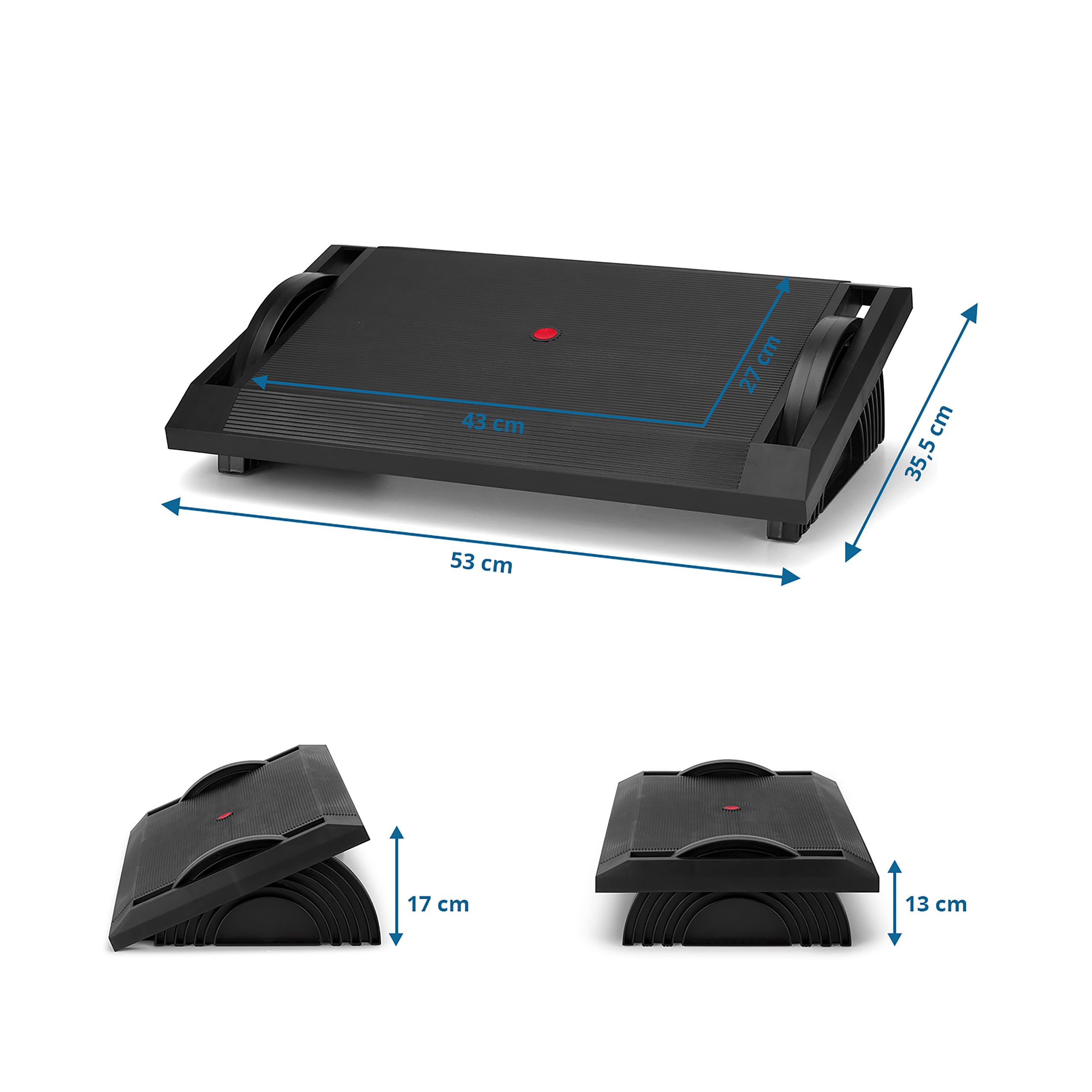 hjh OFFICE 830016 Apoyapiés de Oficina PODI I Reposapiés con función de balanceo, 3 alturas, Apoya pies ergonómico, Negro