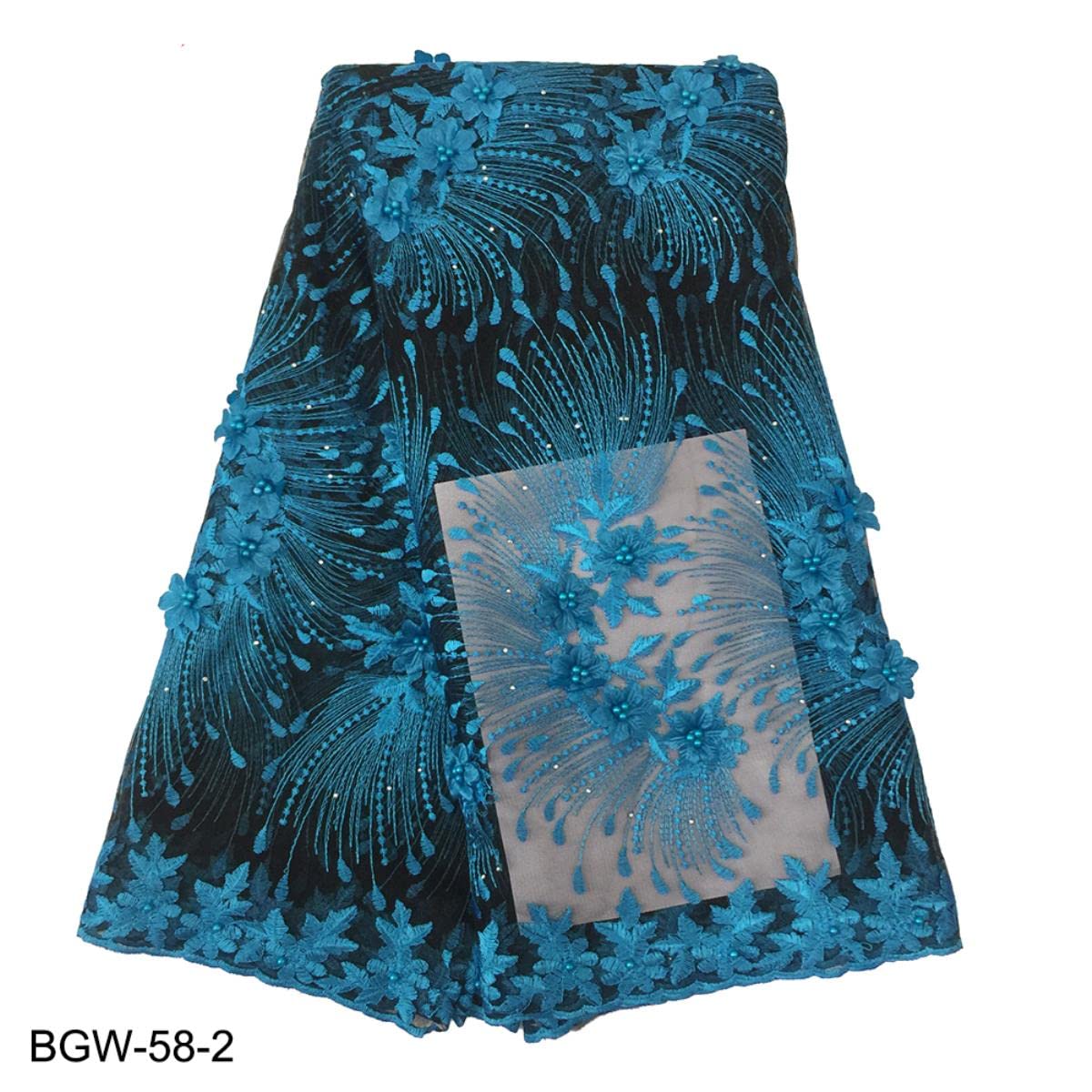 3D Applique Tessuto di pizzo africano 5 yarde Ricamo delicato con filo di perline Tessuto di pizzo di tulle per abito da sposa