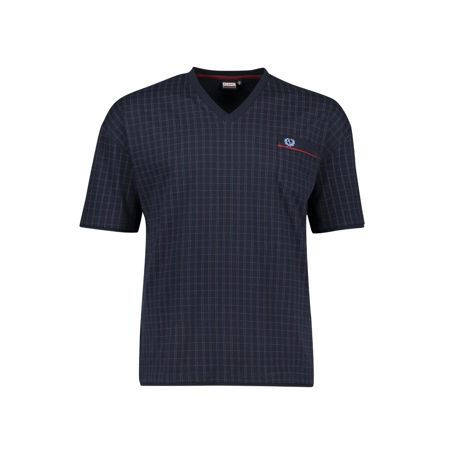 ADAMO Kurzer Herren Pyjama kariert Navy mit V-Ausschnitt bis Übergröße 10XL