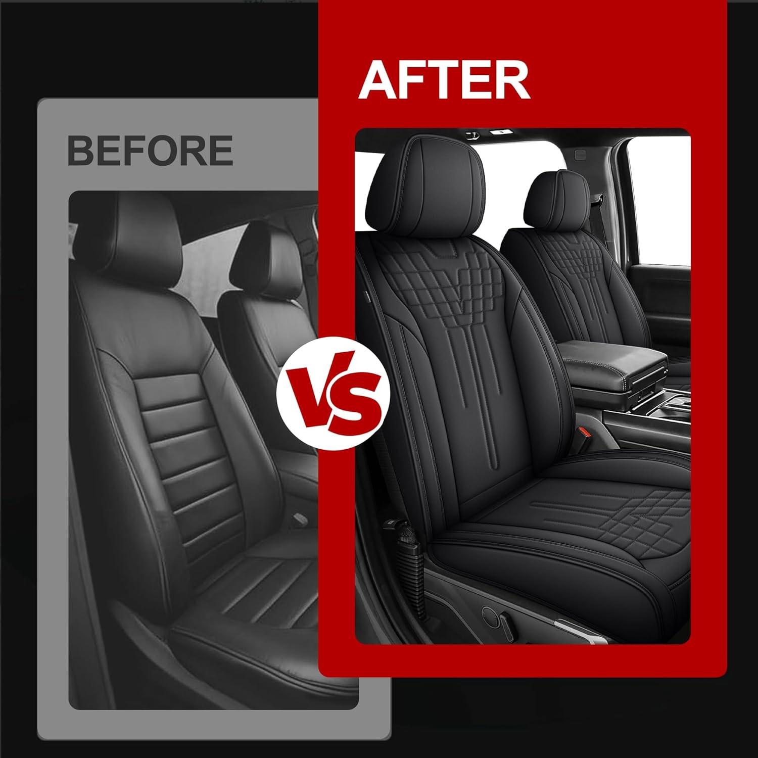 Ford F150 2009-2026 Seat Covers F250/F350/F450 2017-2025 2026 Leather Front Set Car Seat Covers Full Set Car Seat Cover for Crew Cab XL XLT Lariat King Ranch Platinum(Black)