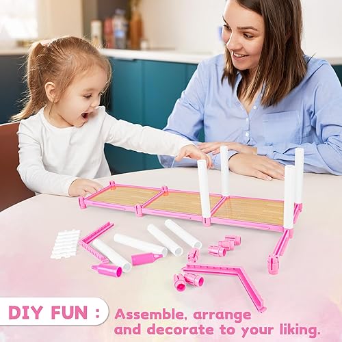 Miniatura 5 de deAO Casa de muñecas de 4 pisos para niñas con 14 habitaciones, juego de casa de muñecas con 4 muñecas, muebles y accesorios, casa de muñecas de