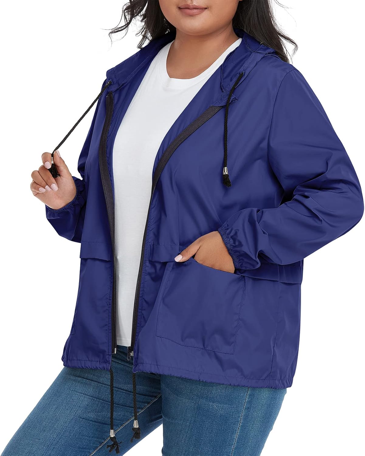 American Trends Women Plus Size Light RainCoat Jackets Packable Hooded Waterproof Windbreaker for Women