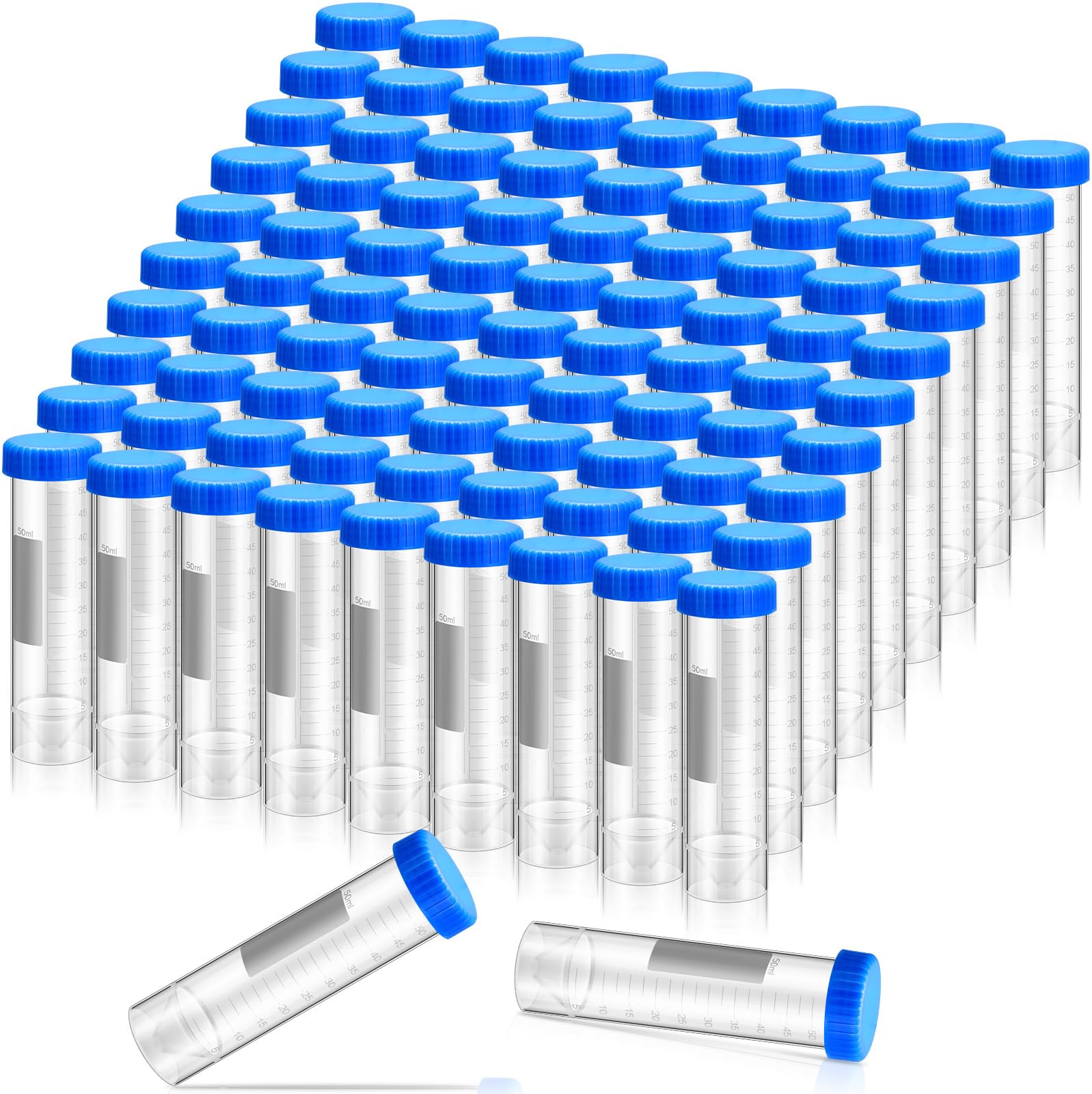 Xuhal 150 provette per centrifuga da 50 ml con tappo a vite, in plastica, autoportanti, con coperchio, provette da laboratorio in polipropilene, fondo conico con bordo, segni graduati per esperimenti