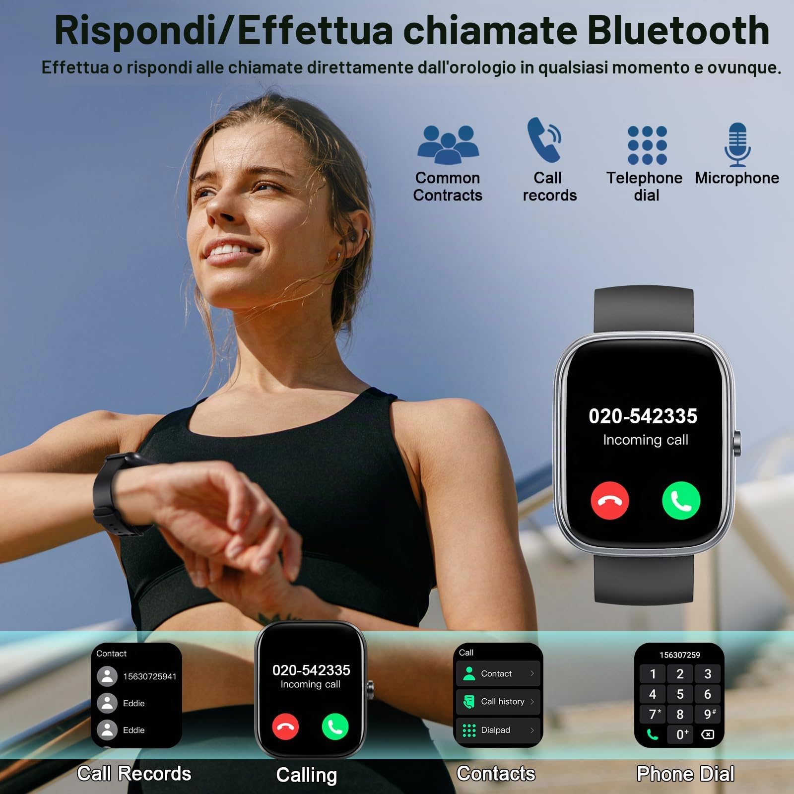 Smartwatch Uomo Donna, 1,91" HD Orologio Smartwatch Uomo con Effettua/Risposta Chiamate,Smart Watch Tracker 110+ Modalità Sportive con Contapassi/Sonno/Cardiofrequenzimetro per Android iOS | Smartwatch Pedometro Frequenza Cardiaca SpO2 Monitor Sonno, 113+