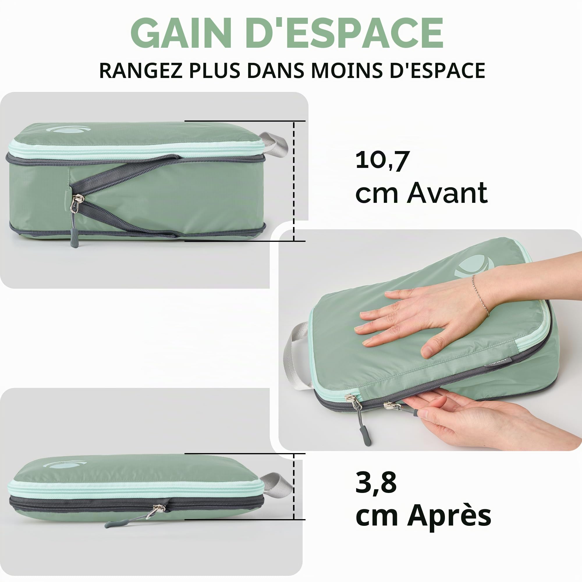 Cipway Organisateur Valise pour Voyage, Organiseur de Bagages Ultraléger Extensible Rangement Sac de Compression Voyage（Vert sauge，8Pièces）