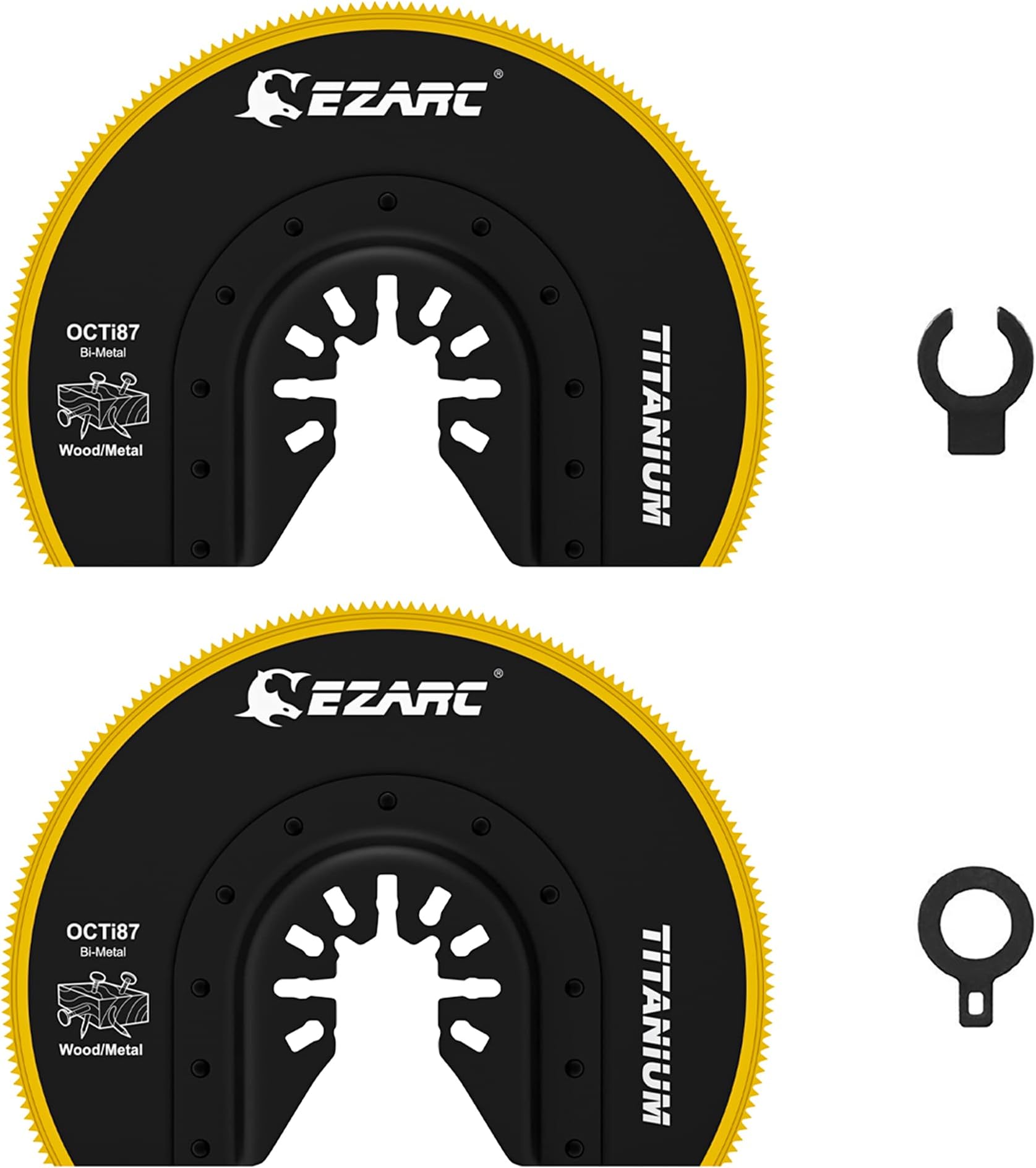 EZARC Oscillating Multitool Blades Titanium, 2PCS Semi Circle Flush Cut Oscillating Saw Blades for Wood Metal Nails Screws Cutting, Universal Quick Release Oscillating Tool Blades Kits
