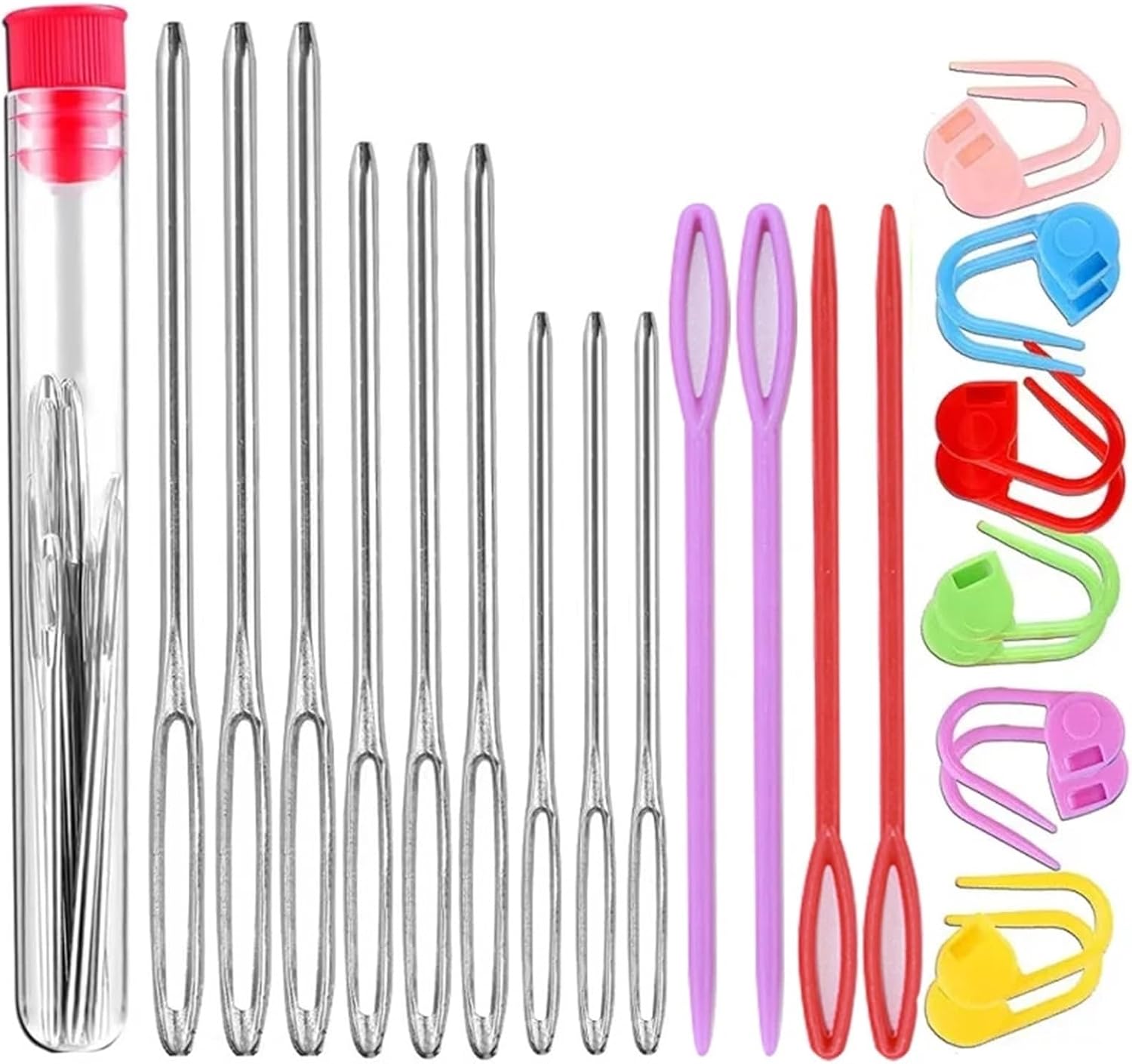 Embroidery Needles 5sets Sewing Knitting Kits Large Eye Blunt Yarn Needles & Plastic Weaving Needles Stitch Markers Tools