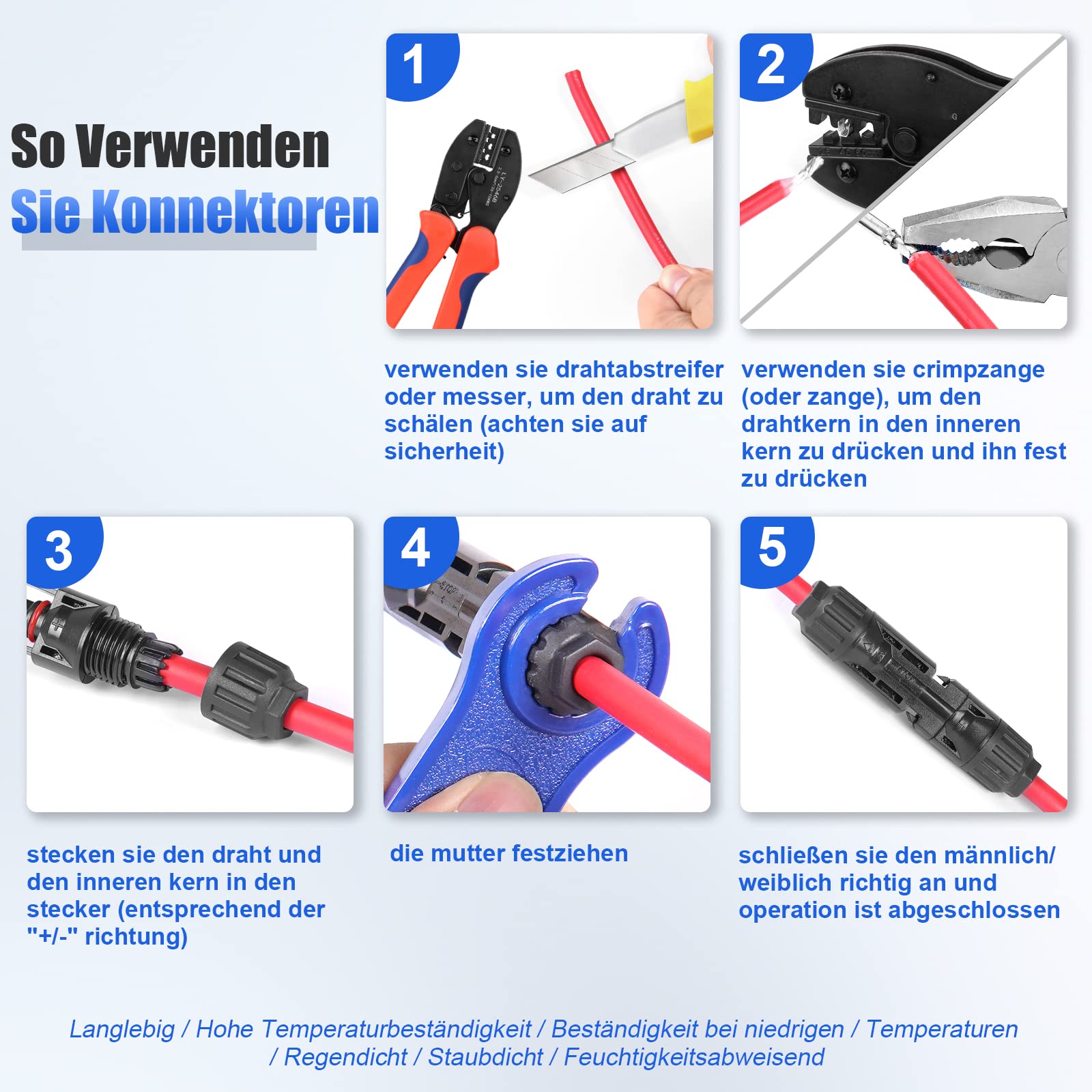 Solarstecker Set 45 Paar Photovoltaik Solar Stecker Outdoor IP67 Wasserdicht Solarpanel Stecker Solar Kabelstecker Anschlüsse Verbinder Steckverbinder Männlich/Weiblich für 2.5/4/6mm² Kabel