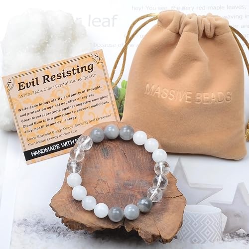 Vista 609 de MASSIVE BEADS Pulsera elástica de yoga hecha a mano con piedra natural, cristal curativo, energía, regalos para adultos unisex de 0.157 in, 0.236