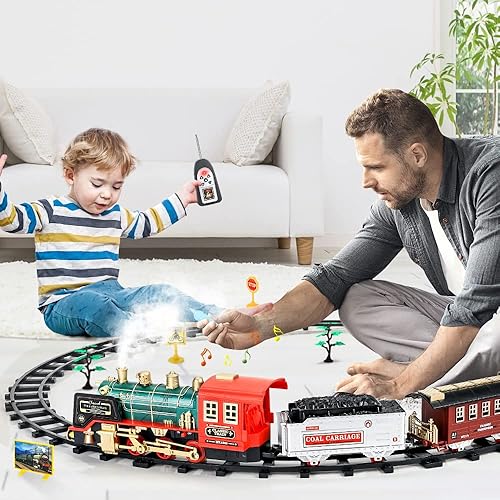 Miniatura 8 de FRUSE Juego de tren de control remoto y juguete de granja de arena, juguete eléctrico de tren RC para niños con humo, luces y sonido, contenedores